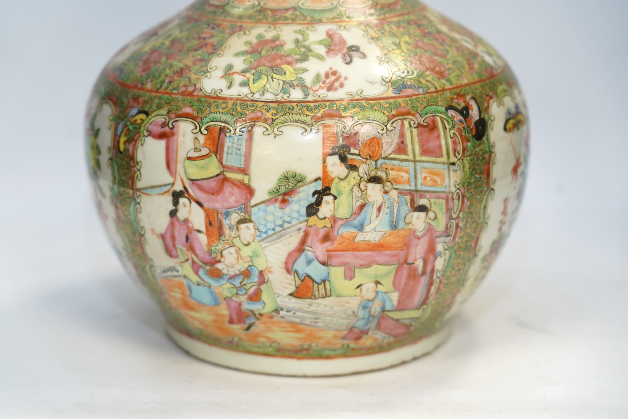 A Chinese famille rose vase, 39cm high. Condition - fair, some chipping to rim and very grubby